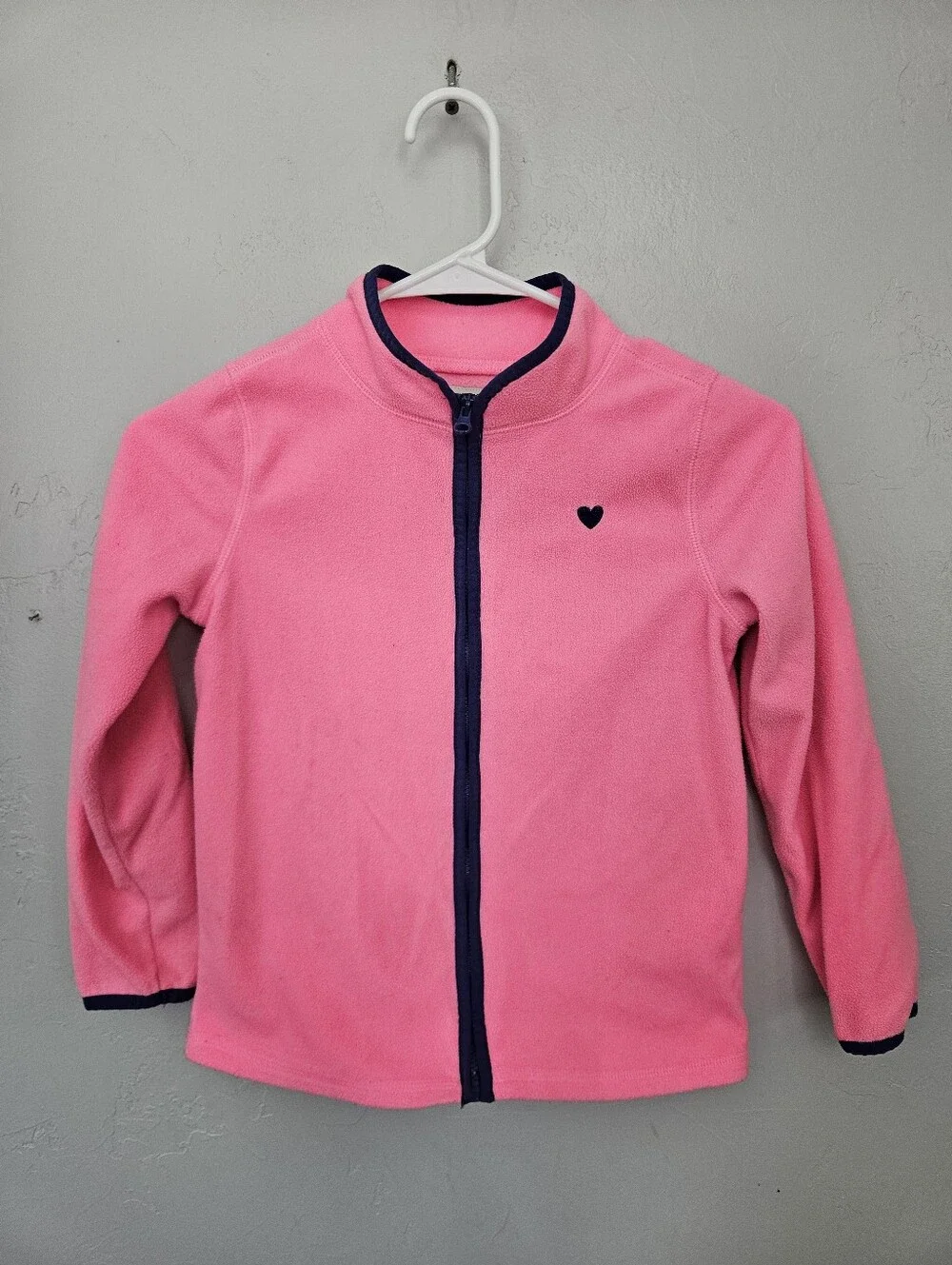 OshKosh B'gosh Neon Pink Fleece Jacket with Navy Trim Girls 7 Fall Winter Summer